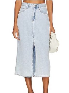 WeWoreWhat Light Wash Denim Midi Skirt